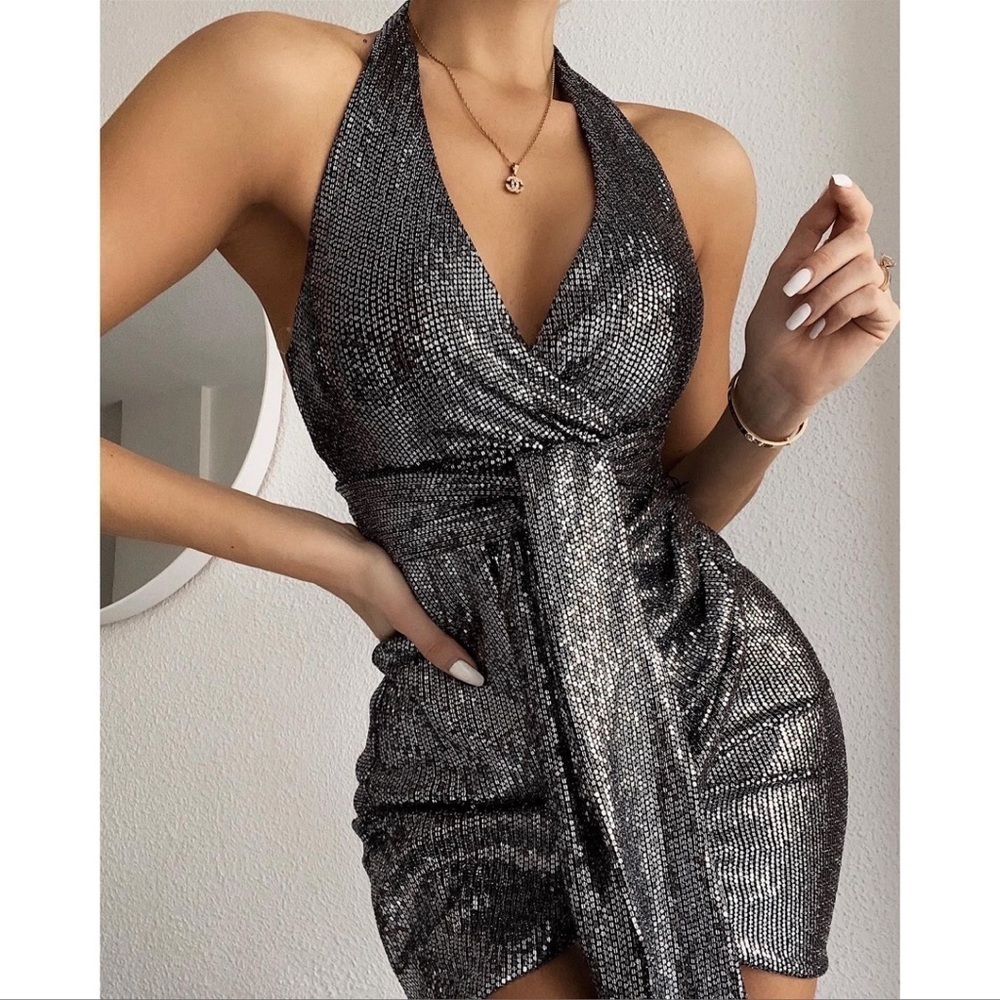 NOOKIE Bellagio Mini Halter Dress In Gunmetal